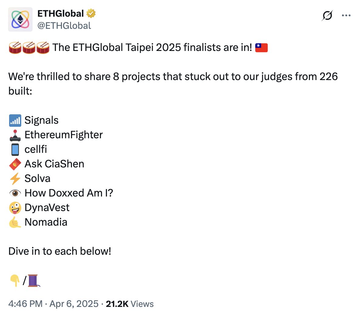 一文速览 ETHGlobal Taipei 2025 八大决赛入围项目 第1张 一文速览 ETHGlobal Taipei 2025 八大决赛入围项目 第1张